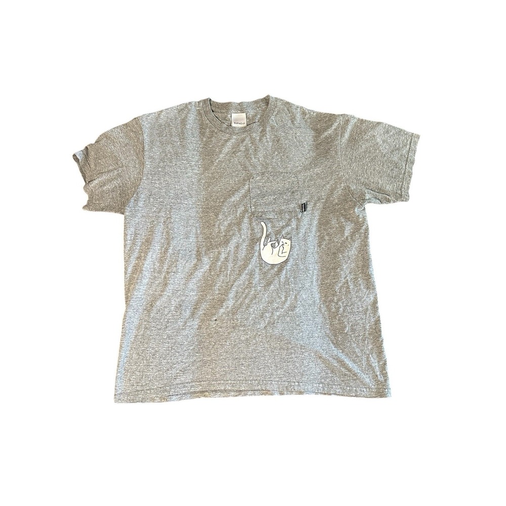 Ripndip T Shirt L Gray Graphic Nermal‎ Cat Flip Off Middle Finger In Pocket SK8